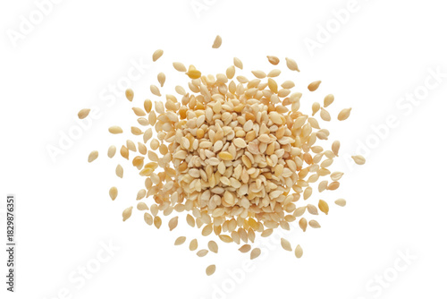 Fototapeta Naklejka Na Ścianę i Meble -  Pile of hulled sesame seed isolated on transparent background
