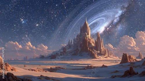 Epic Fantasy Castle Under a Swirling Galaxy.