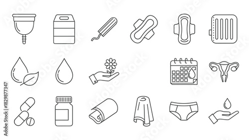 Feminine hygiene line art for health and wellness campaigns promoting menstrual awareness and products clean modern style for infographics and educational materials, Generative AI.
