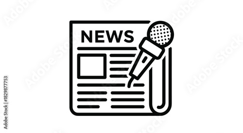 Breaking news report with microphone graphic for podcast promotion journalism industry media coverage and current events communication across platforms, Generative AI.