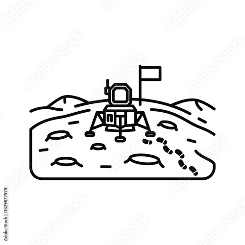 Moon Landing: Lunar Module, Flag, and Astronaut Footprints