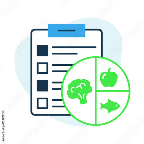 Diet Plan Icon – Personalized Nutritional Guidance and Meal Planning with Meal Chart and AI Assistance for Health Optimization, Wellness, and Diabetes Management