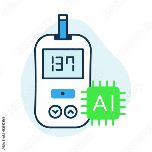 AI Glucometer Icon – Smart Blood Glucose Monitoring System with Glucometer and AI Chip for Accurate Diabetes Management, Health Insights, and Real-Time Data
