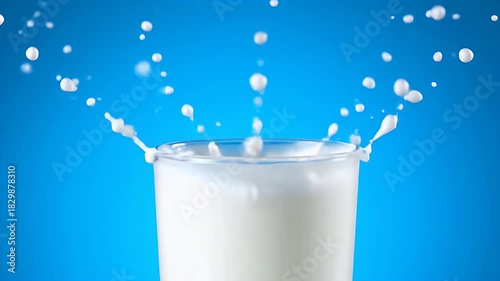 Chocolate Chip Cookie Dunked in a Glass of Milk Creating a Splash.