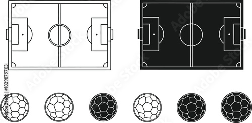 Dual representation of a soccer field and various soccer ball styles