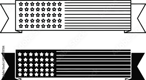 Two stylized american flags depicted as rectangular designs with stars and stripes