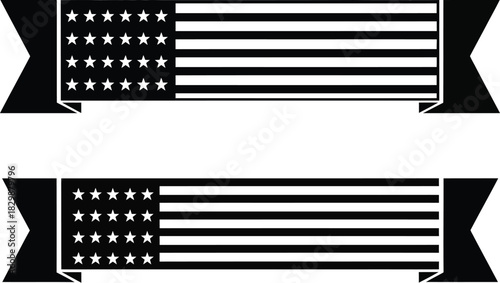 Two stylized american flags with black and white design elements displayed