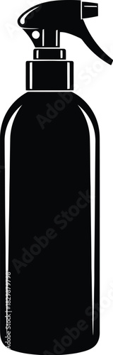 A simple black spray bottle isolated on a pure white background studio shot