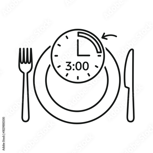 Meal Schedule Icon with Plate, Cutlery, and 3:00 Clock