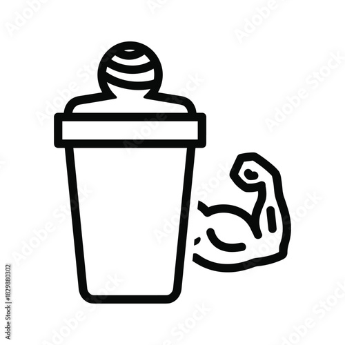Protein Shaker Bottle and Flexed Bicep Muscle Icon for Fitness and Workout