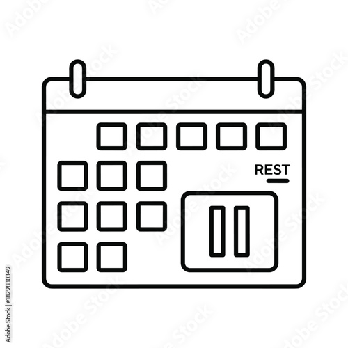 Calendar with Rest Day and Pause Symbol Icon