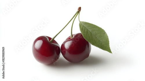 Wallpaper Mural cherry fruit with leaf attached, clean white background, high-detail and vibrant color Torontodigital.ca