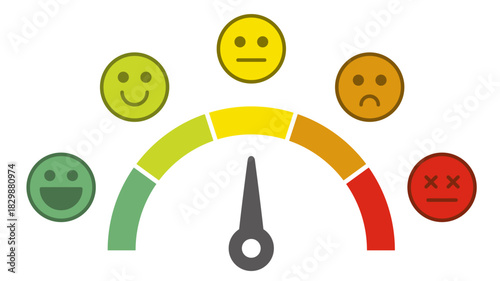 満足度メーターと顔のアイコン。評価やレビュー、アンケートなど。進捗やレベルに応じた表情。