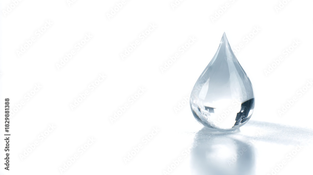 Fototapeta premium transparent water drop, isolated on white, natural look, realistic reflection, clipping path