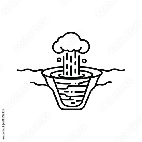 Line art icon representing a geothermal geyser erupting water and steam from the earth