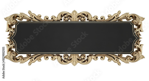 Elegant Ornate Frame with Dark Rectangular Center, Decorative Flourishes and Accents