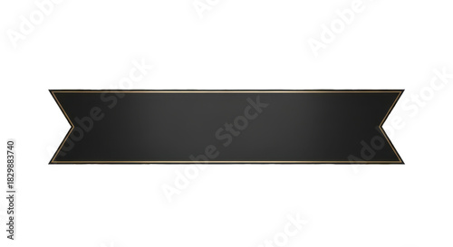 Elegant black ribbon banner with a subtle gold trim, isolated on a white background. Classic swallowtail design for labels and headings