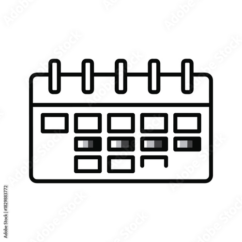 Outline Calendar Icon with Shaded Dates