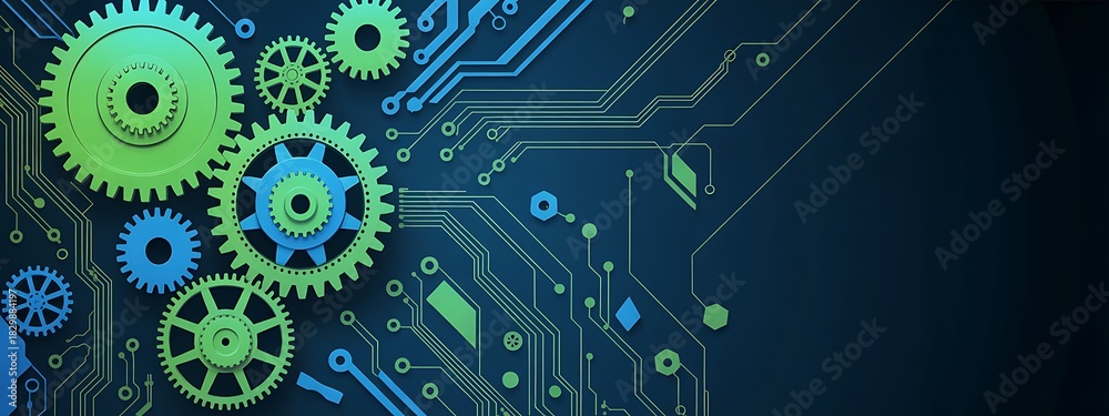 Obraz premium Abstract technology background with gears and circuit board pattern connection concept