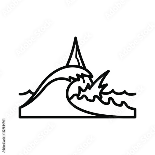 Shark Fin Emerging from Ocean Wave Outline Icon
