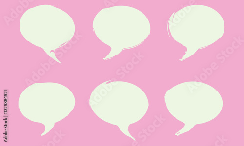 Hand-drawn speech bubble set on pink background, blank comic dialogue shapes for messages, notes, conversation design and creative illustration projects