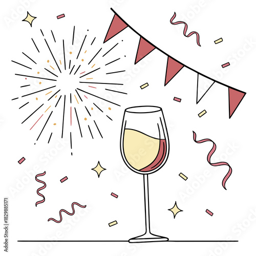 Celebration with a glass of wine fireworks and festive decorations for a special occasion