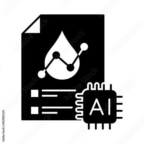 Blood Data Collection with AI Icon – Advanced Blood Monitoring and Data Processing with Document, Blood Drop, and AI Chip for Accurate Health Insights