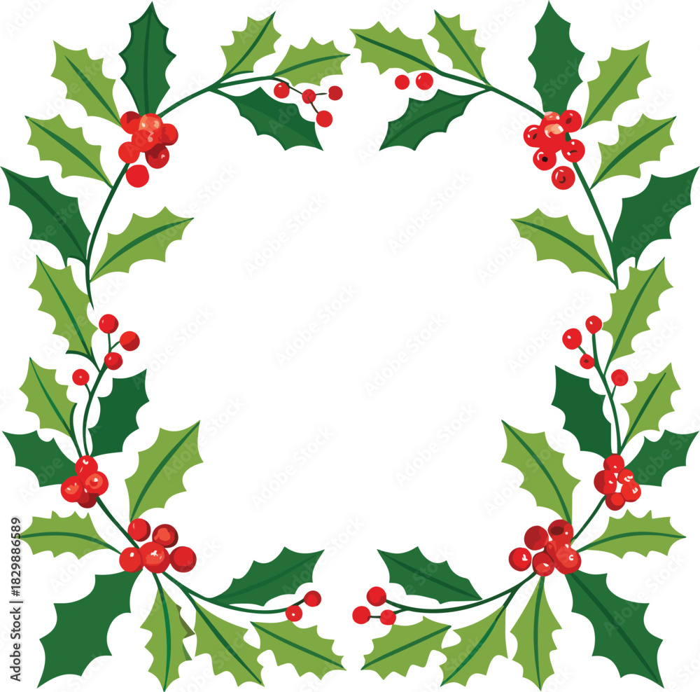 Fototapeta premium Festive Botanical Holly Berries Border Graphic