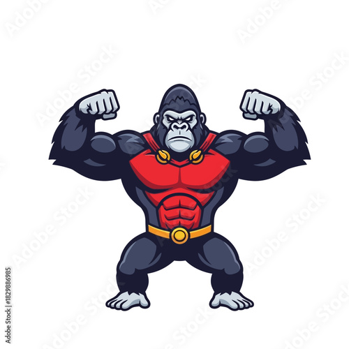 Mighty Gorilla Mascot Flexing Muscles with Determination.