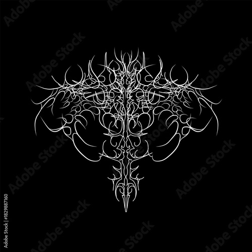 Neo tribal y2k gothic style tattoo. Cyber sigilism design Vector.