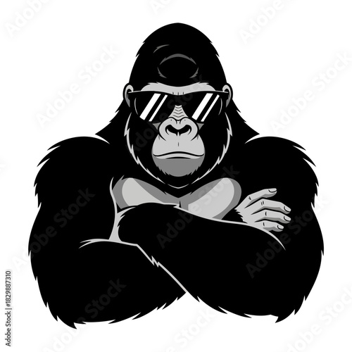 Cool Gorilla with Sunglasses and Crossed Arms Vector Illustration.