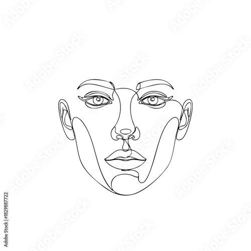 A minimalist line drawing of a human face with geometric shapes on a plain white background.