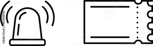 Alarm Siren and Event Ticket Outline Vector Icons, Warning, Security, and Admission Symbol Set