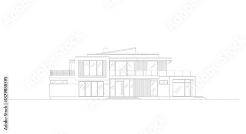 Modern minimalist architectural design of a large contemporary house with multiple levels and