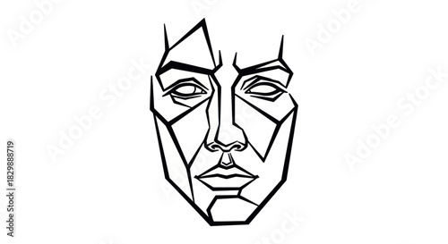 Abstract geometric line art depiction of a human face with angular features minimalistic