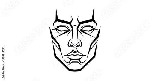Abstract Line Art of a Futuristic Human Face Featuring Sharp Geometric Details and An