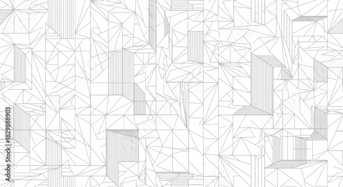 Intricate geometric line art depicting complex polygonal structures in monochrome style for modern