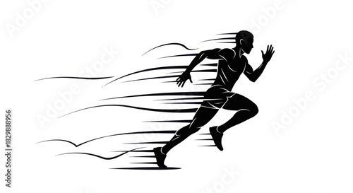 Dynamic silhouette of an athlete sprinting at high speed emphasizing motion and energy through