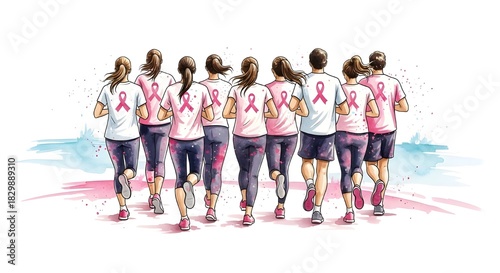 Cancer Awareness Running Illustration on White – Health and Charity Concept