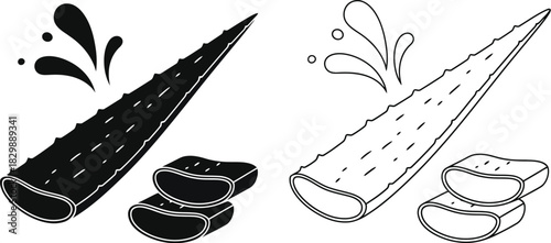 Aloe vera plant and soap illustration black and white line drawings