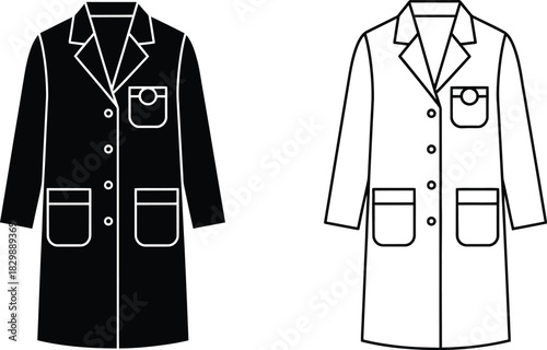Black and white lab coats illustration medical apparel and protective wear design
