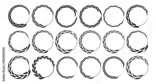 Round Floral Botanical Circle Frame Collection Set with Leaves