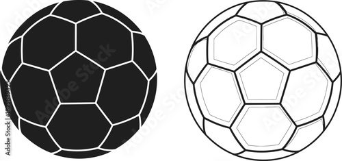 Two soccer balls in contrasting designs one dark one light