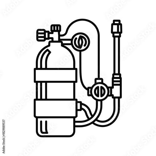 Scuba Diving Tank with Regulator Line Icon