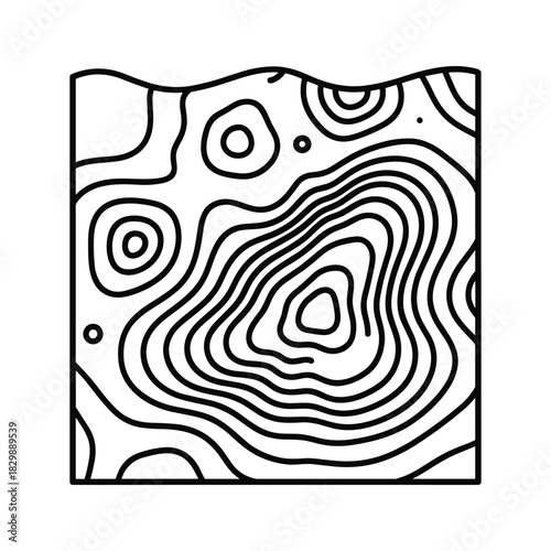 Abstract Black and White Topographic Contour Map Line Art