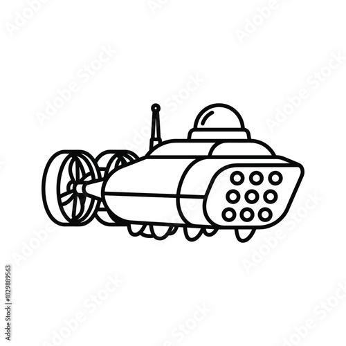Underwater Submersible Drone Line Art Icon