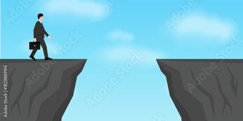 Businessman is Going to Jump over a Cliff. Goal Achievement and Business Success Concept. 
