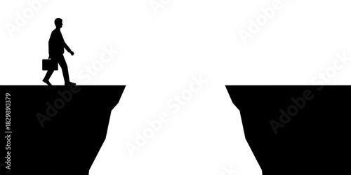 Businessman is Going to Jump over a Cliff Silhouette. Goal Achievement and Business Success Concept. 