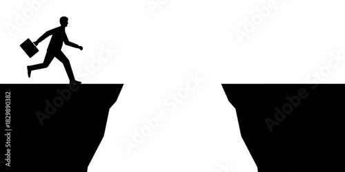 Businessman is Going to Jump over a Cliff Silhouette. Goal Achievement and Business Success Concept. 