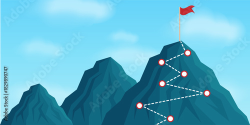 Route to the Top of Mountain. Route to Success. Goal Achievement and Business Success Concept. 